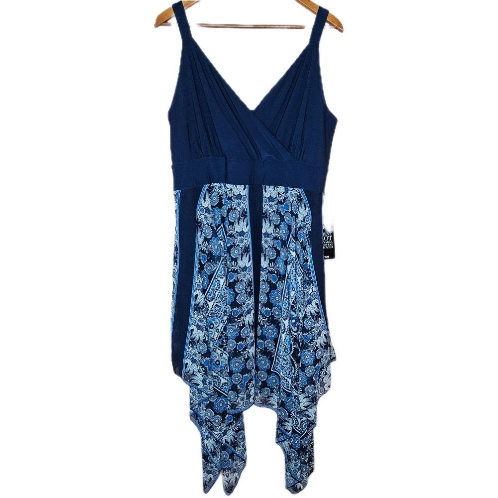 Avenue Blue Floral Asymmetrical Dress Women's 18/20 Wrap Handkerchief Hem Boho
